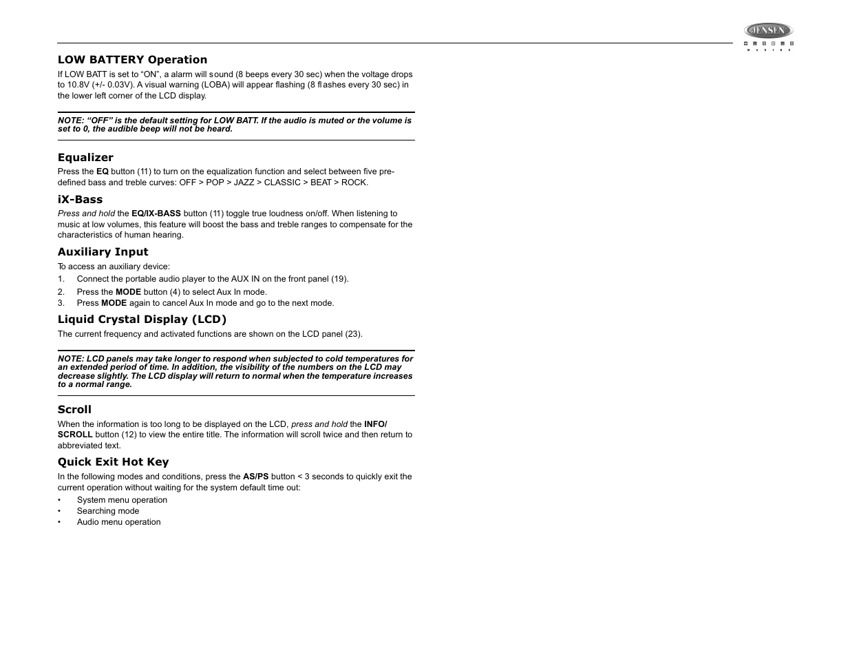 Msr3007 | Jensen MSR3007 User Manual | Page 7 / 38