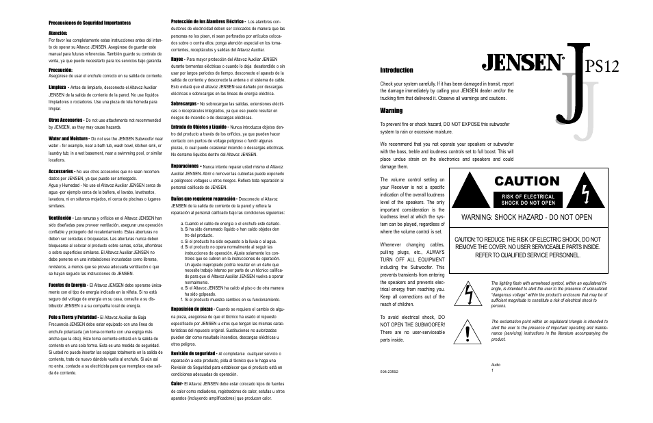 Jensen PS12 User Manual | 6 pages