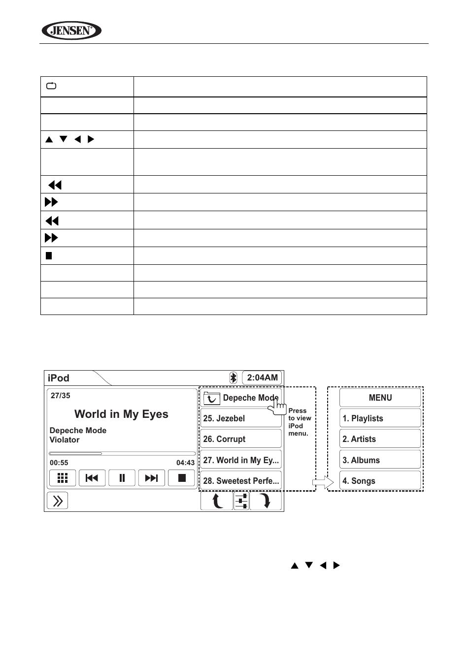 Vm9424 using the ipod menu | Jensen VM9424 User Manual | Page 45 / 120