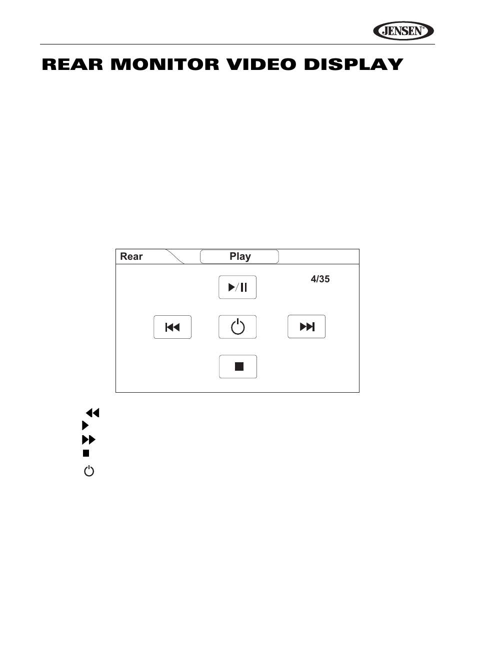 Rear monitor video display, Vm9424 | Jensen VM9424 User Manual | Page 56 / 120