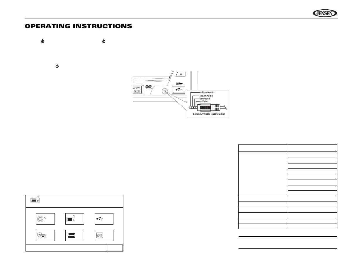 Source menu, Uv9 operating instructions | Jensen UV9 User Manual | Page 13 / 84