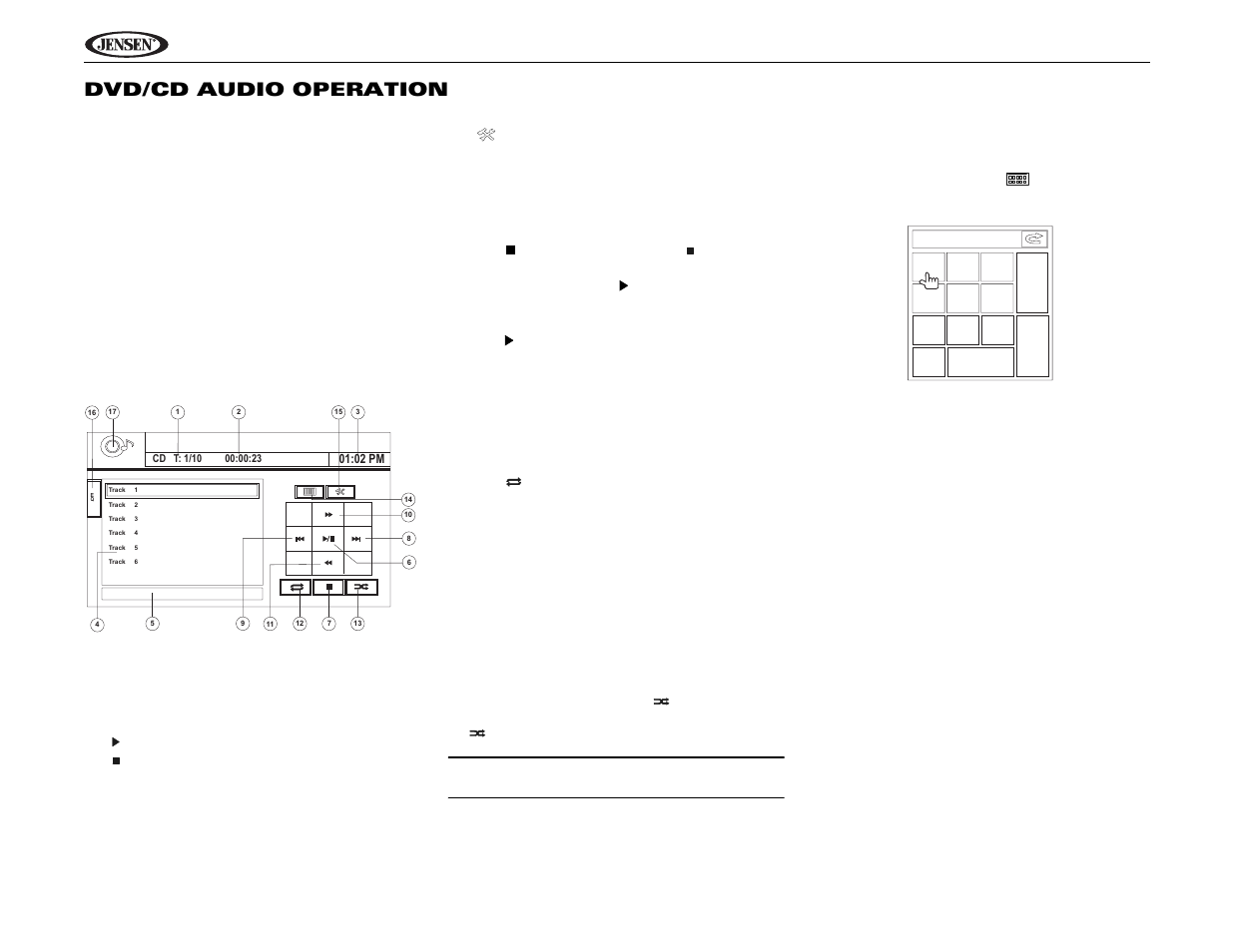 Uv9 dvd/cd audio operation | Jensen UV9 User Manual | Page 22 / 84