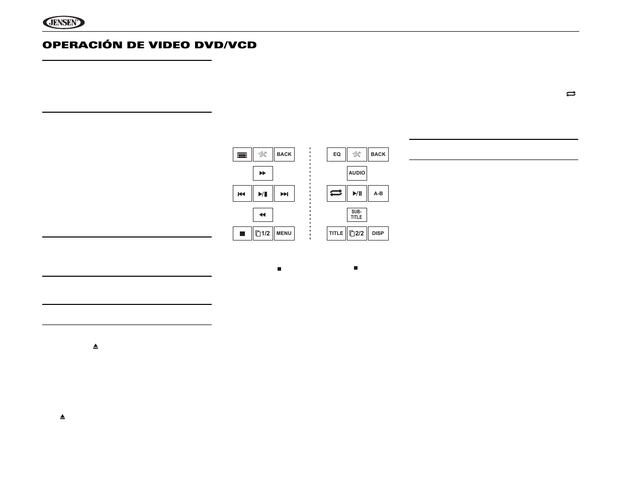 Uv9 operación de video dvd/vcd | Jensen UV9 User Manual | Page 44 / 84