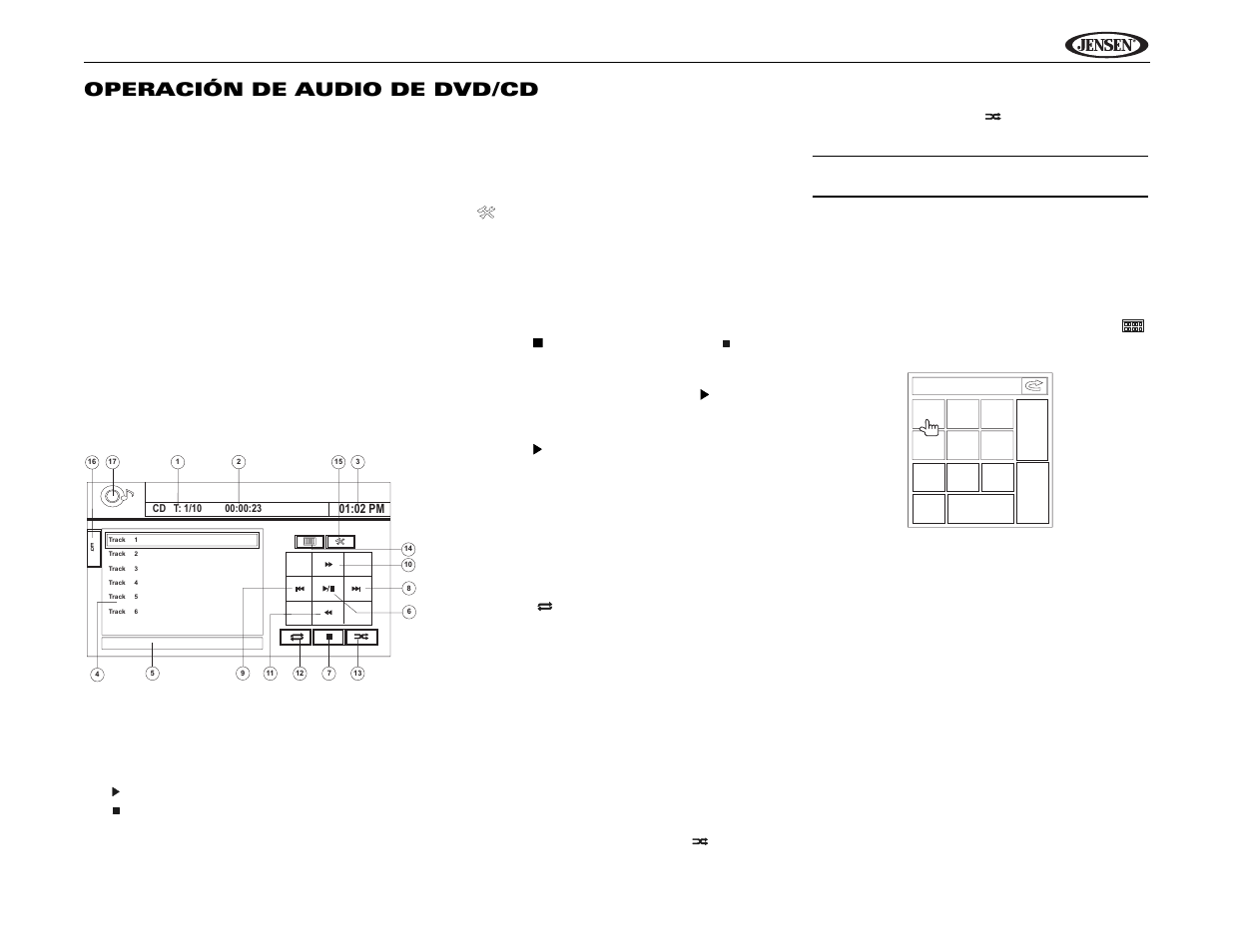 Uv9 operación de audio de dvd/cd | Jensen UV9 User Manual | Page 47 / 84