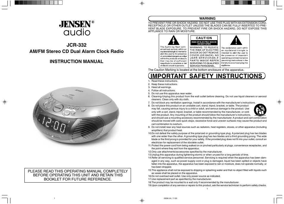 Jensen JCR-332 User Manual | 5 pages
