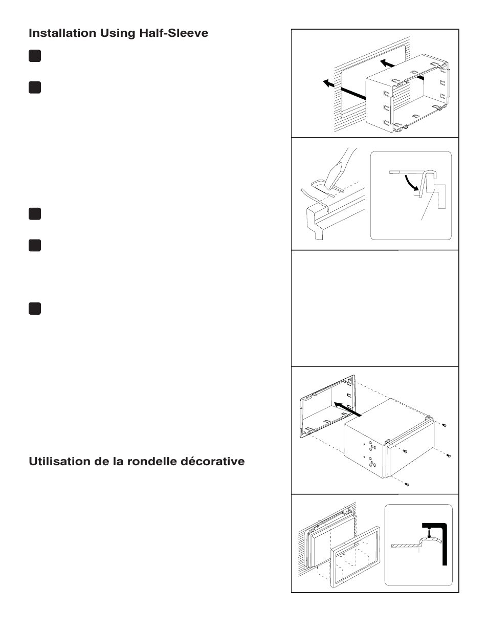 Installation using half-sleeve, Utilisation de la rondelle décorative | Jensen VM9223 User Manual | Page 11 / 12