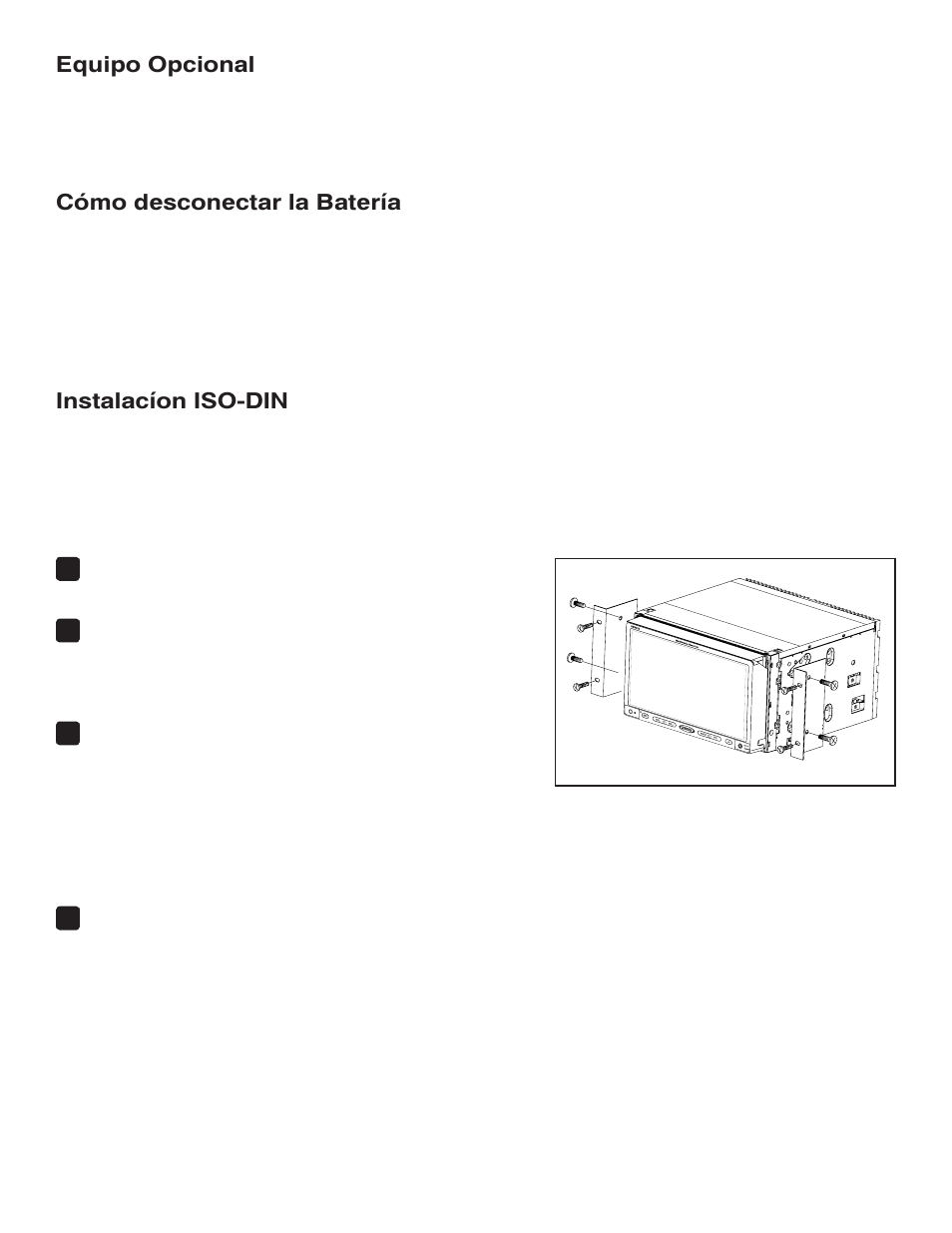 Equipo opcional, Cómo desconectar la batería, Instalacíon iso-din | Jensen VM9223 User Manual | Page 6 / 12