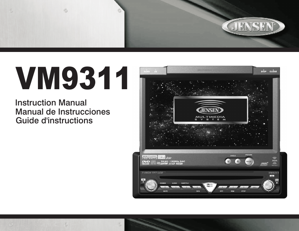 Jensen Mobile Multimedia AM/FM/DVD Receiver VM9311 User Manual | 90 pages