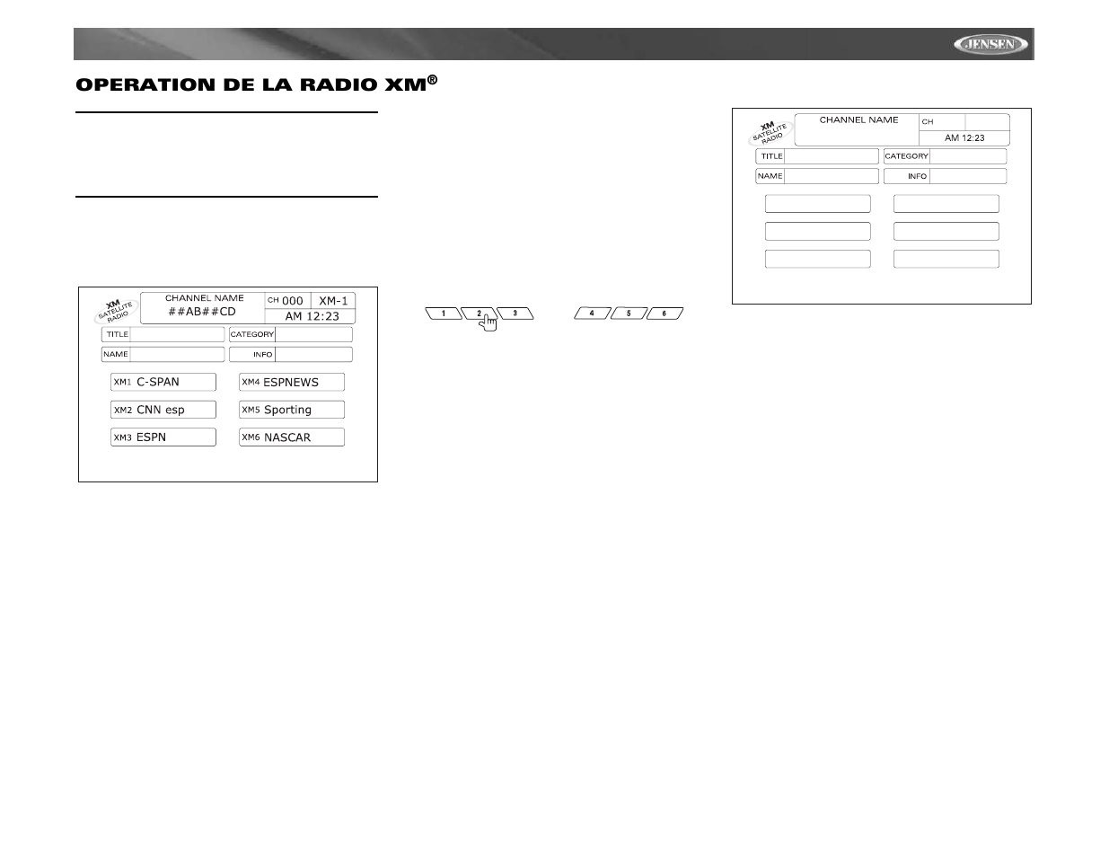 Vm9311 operation de la radio xm | Jensen Mobile Multimedia AM/FM/DVD Receiver VM9311 User Manual | Page 57 / 90