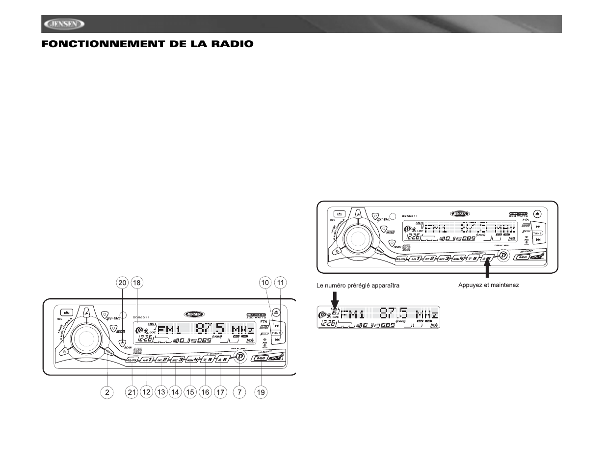 Cdx6311, Fonctionnement de la radio | Jensen CDX6311 User Manual | Page 46 / 52
