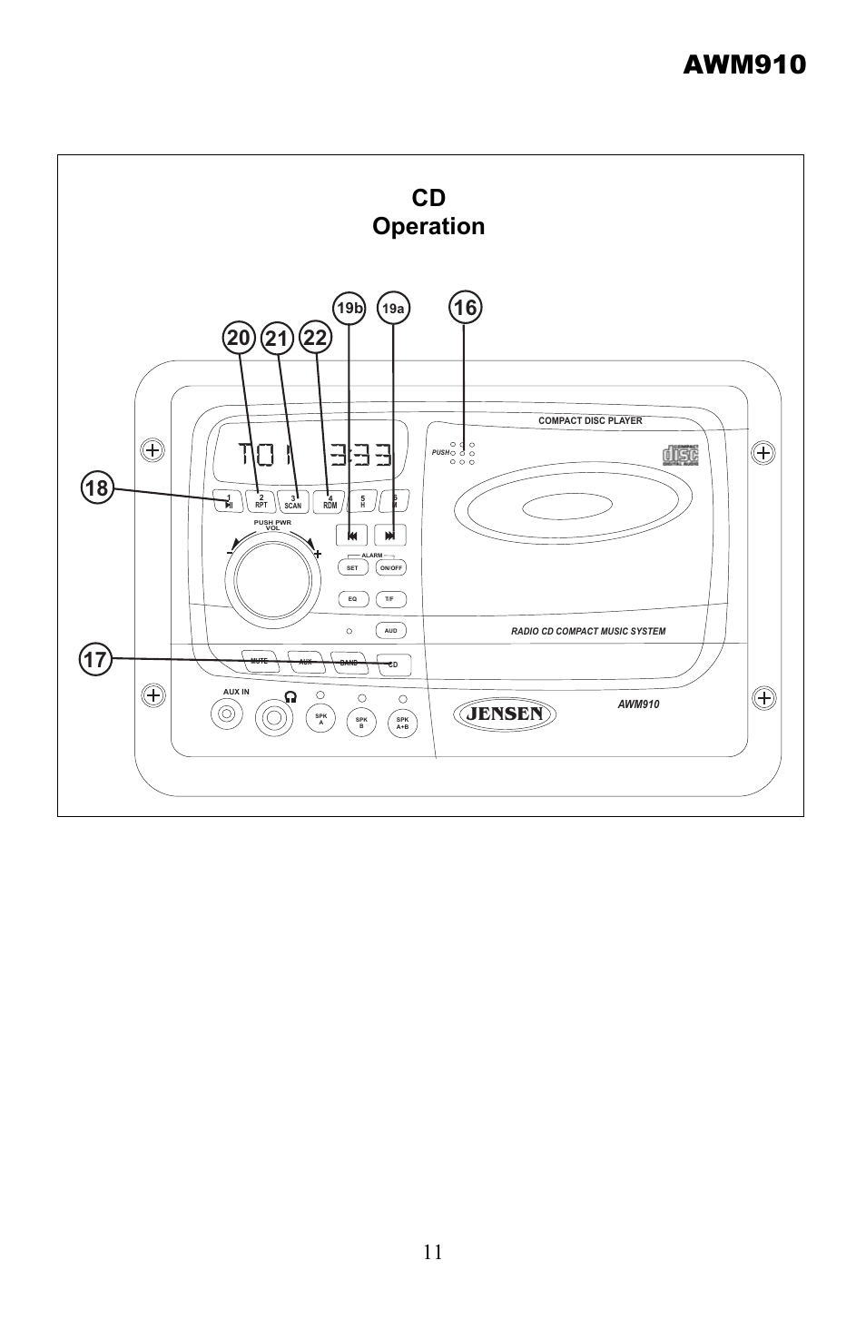 Awm910, Cd operation, Jensen | Jensen AWM910 User Manual | Page 11 / 12