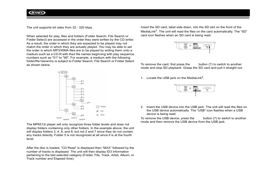 5mm audio only | Jensen MP6512i User Manual | Page 18 / 30