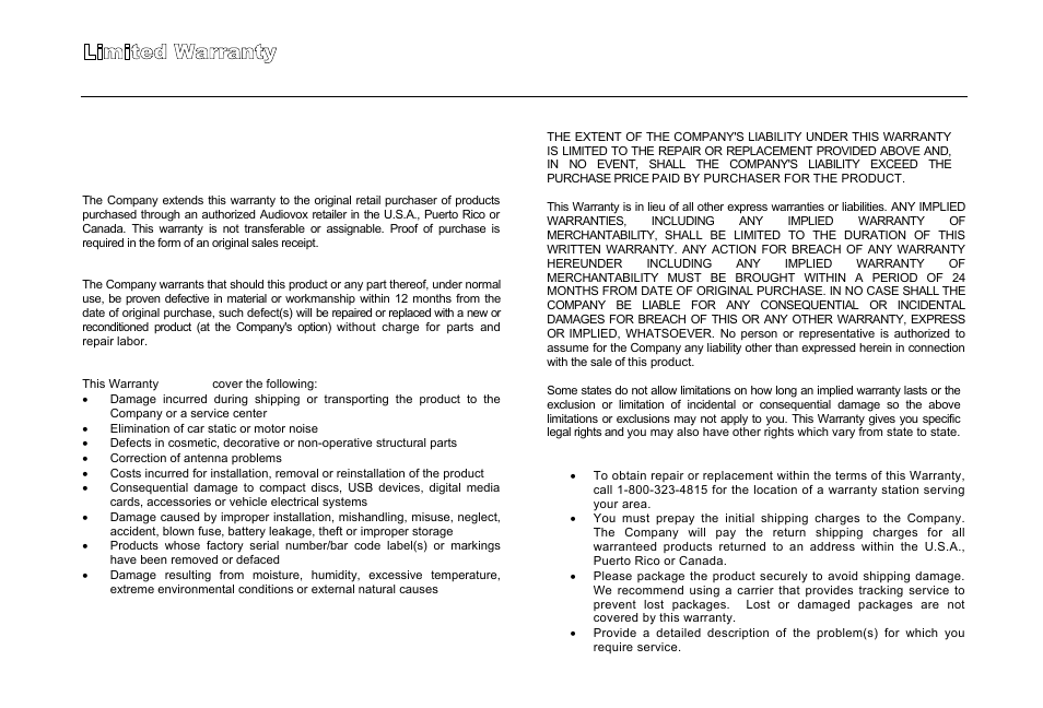 Limited warranty | Jensen MP6512i User Manual | Page 29 / 30
