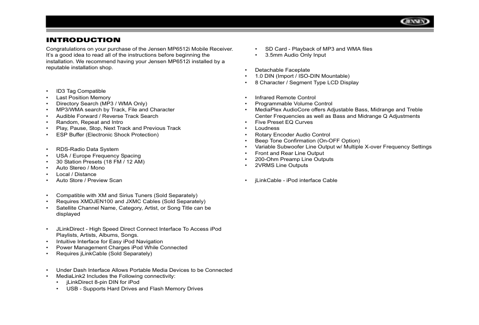 Jensen MP6512i User Manual | Page 5 / 30