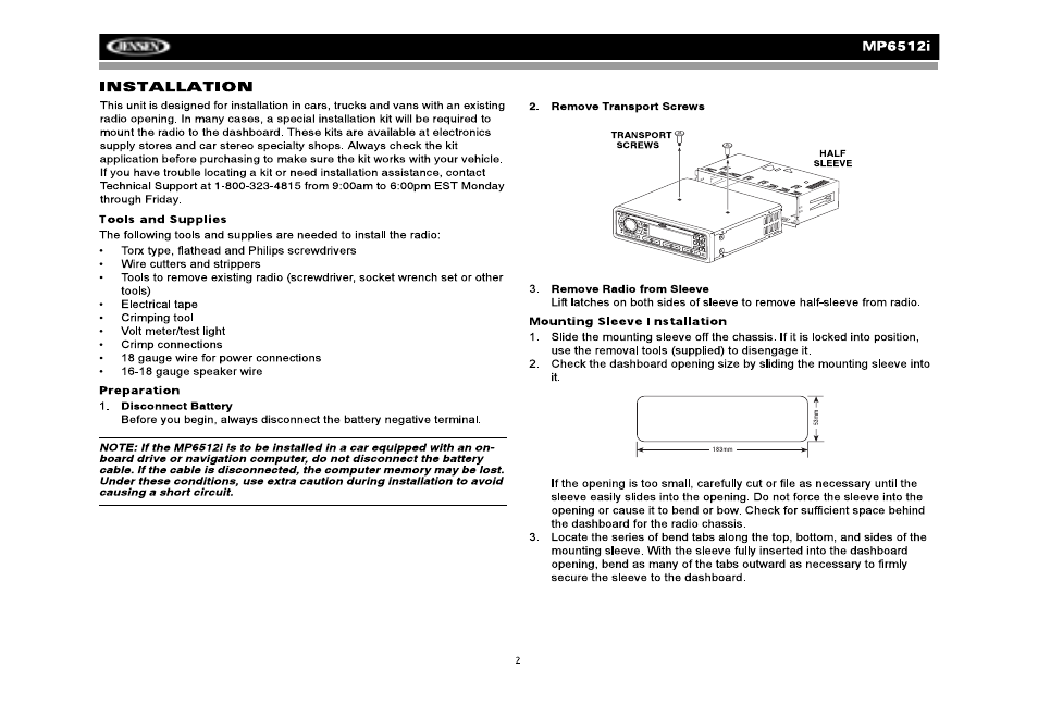 Jensen MP6512i User Manual | Page 6 / 30