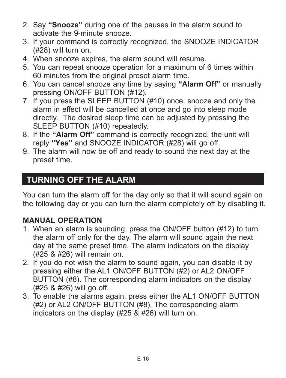 Turning off the alarm | Jensen Smart Talk JCR-290 User Manual | Page 17 / 25