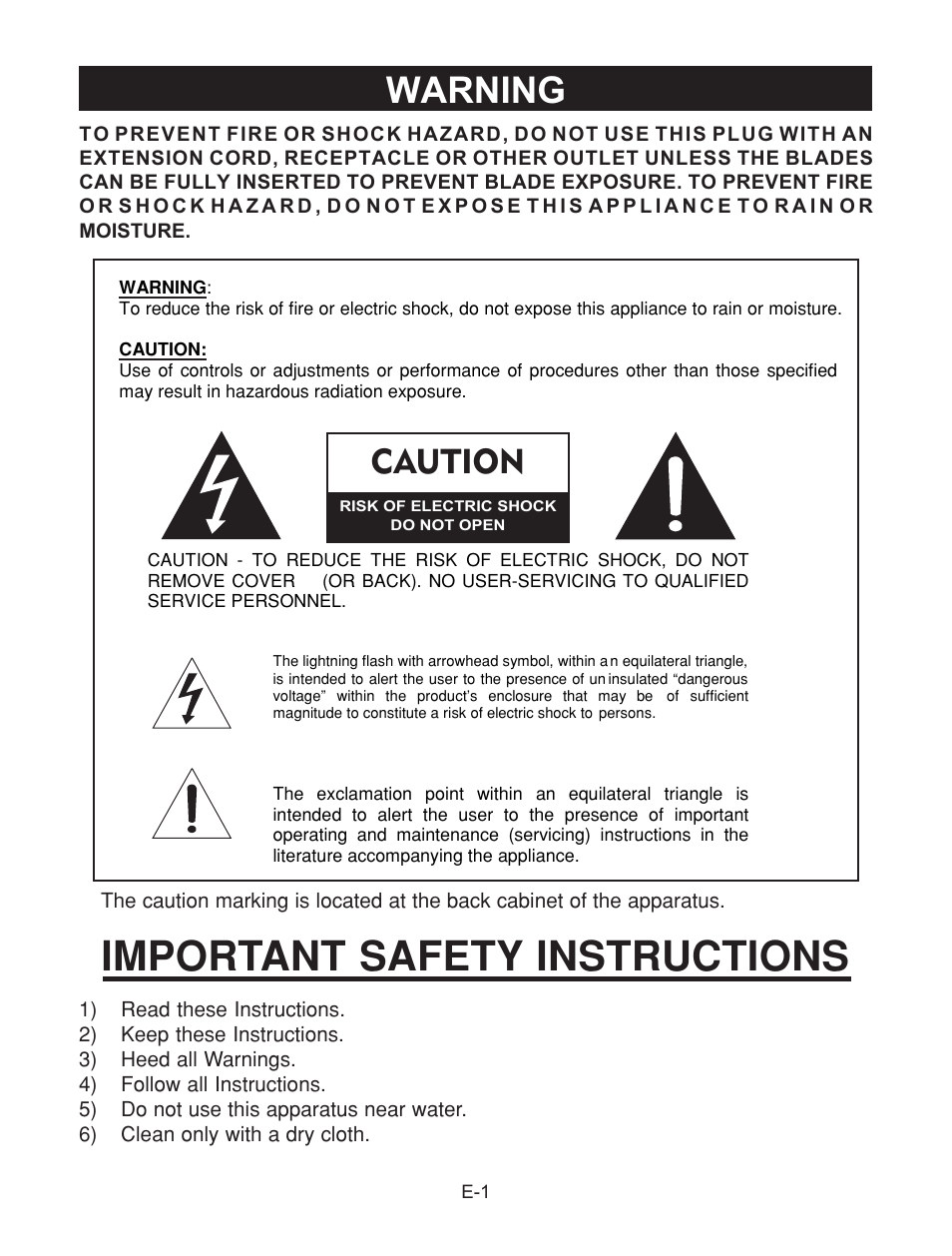 Important safety instructions, Warning, Caution | Jensen Smart Talk JCR-290 User Manual | Page 2 / 25