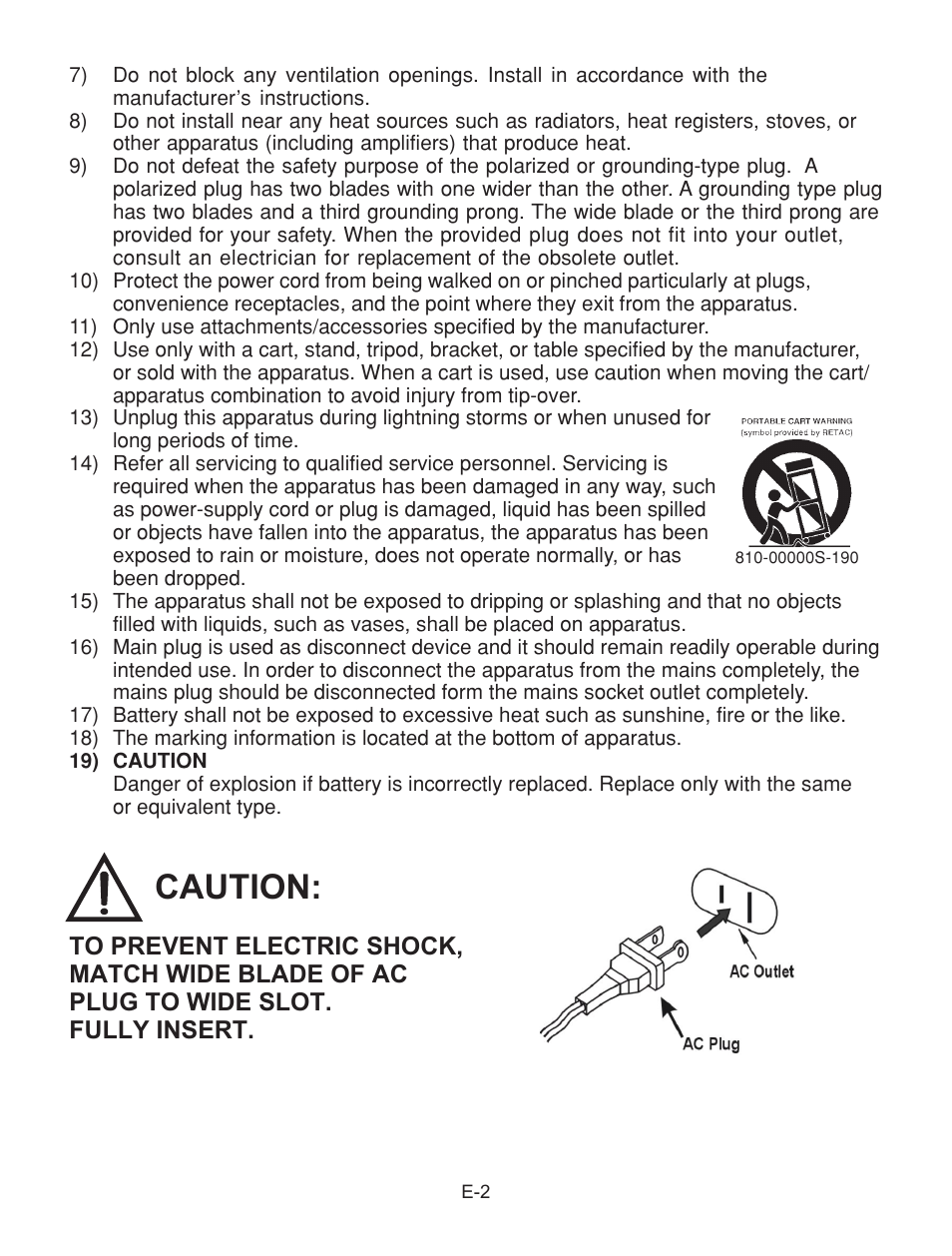 Caution | Jensen Smart Talk JCR-290 User Manual | Page 3 / 25