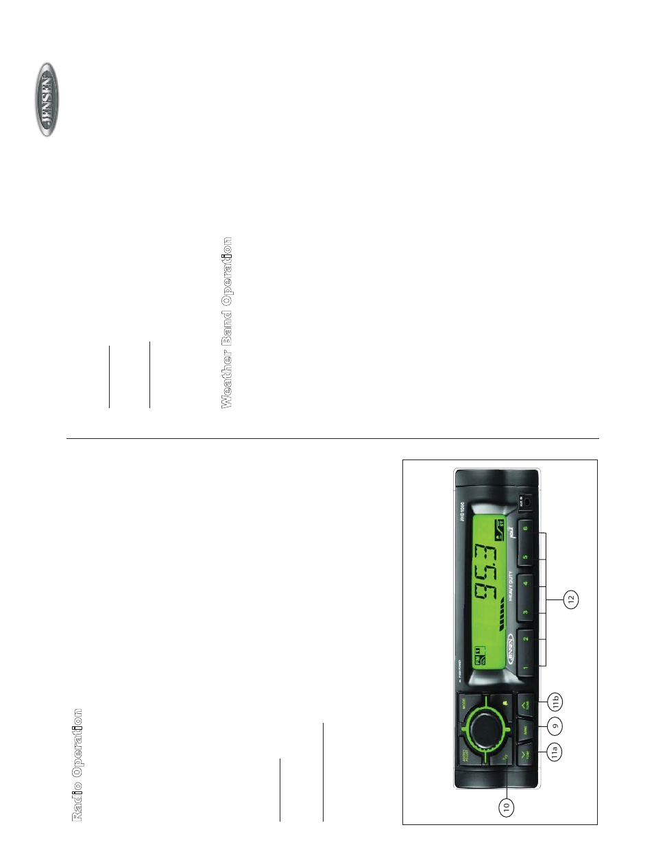 Jhd1000, Rad io o pe ra ti on, Wea th er b an d o pe ra ti on | Radio operation | Jensen JHD1000 User Manual | Page 5 / 6