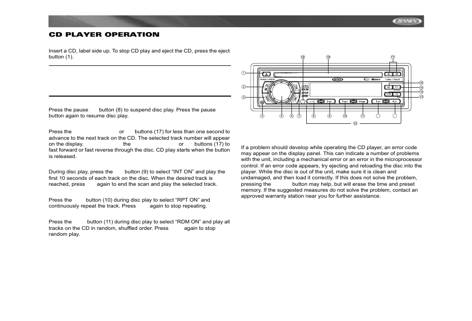 Mosfet powered, Ready, Mp6212 | Cd player operation | Jensen MP6212 User Manual | Page 13 / 24