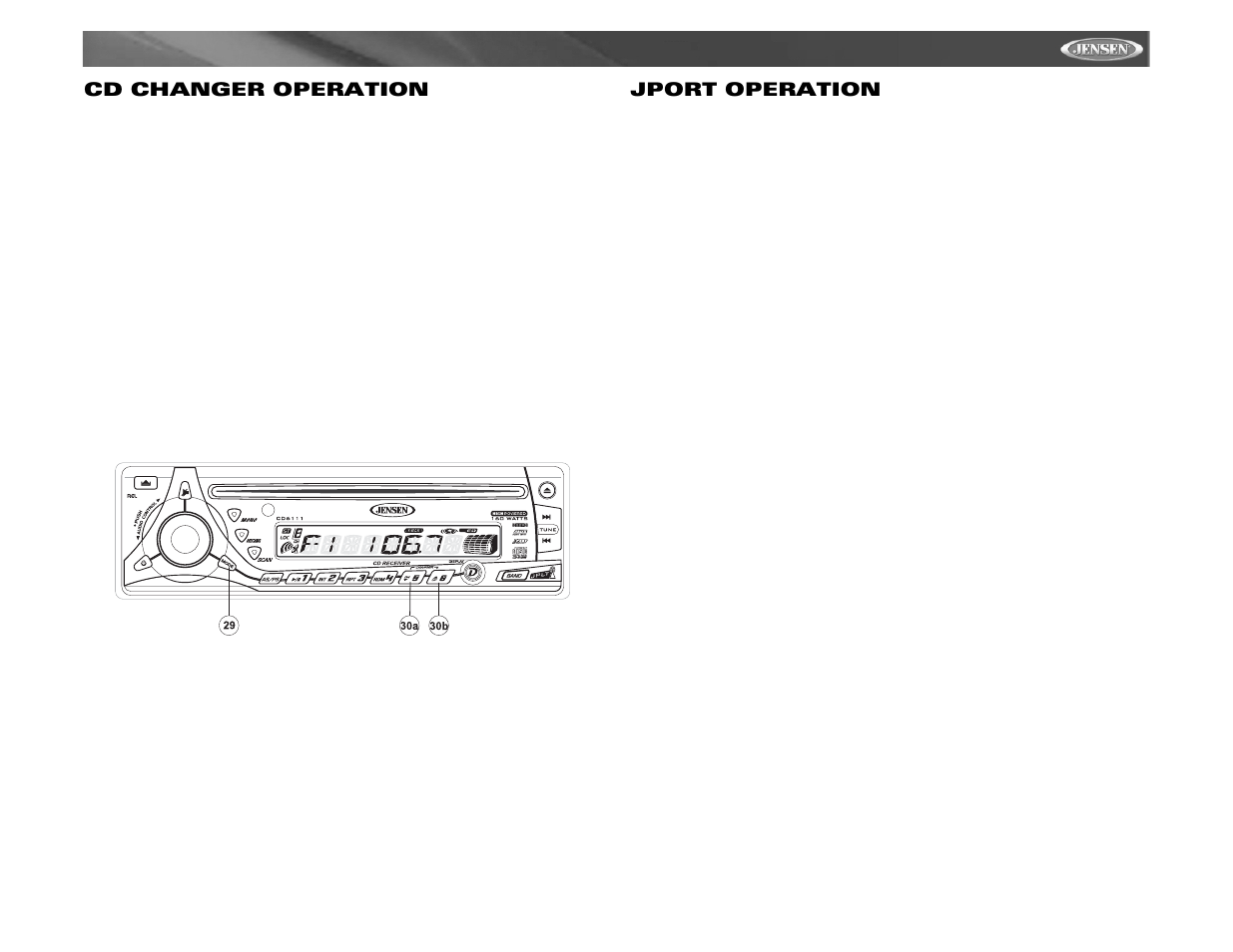 Cd6111, Cd changer operation, Jport operation | Jensen CD6111 User Manual | Page 13 / 40