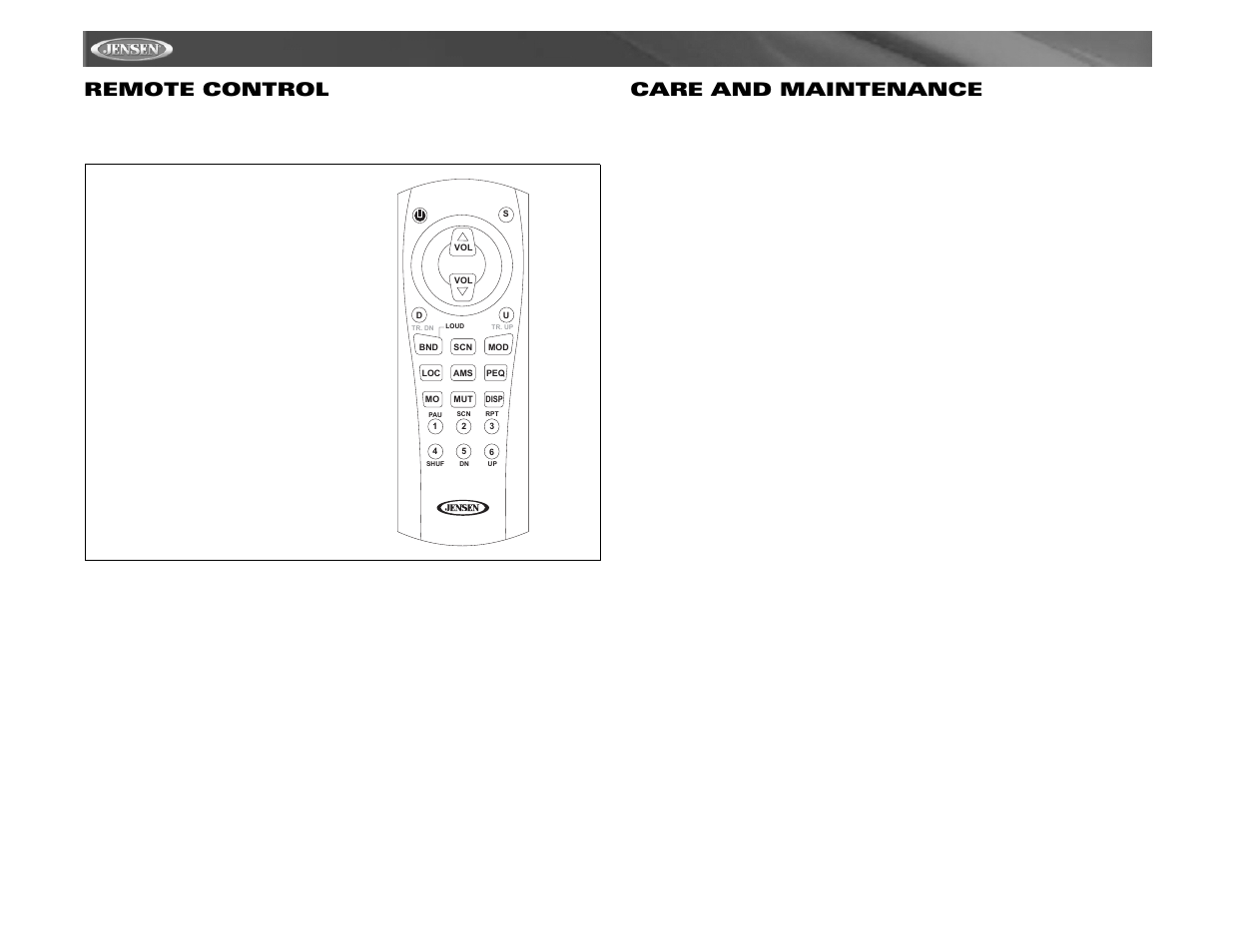 Cd6111, Remote control, Care and maintenance | Jensen CD6111 User Manual | Page 14 / 40