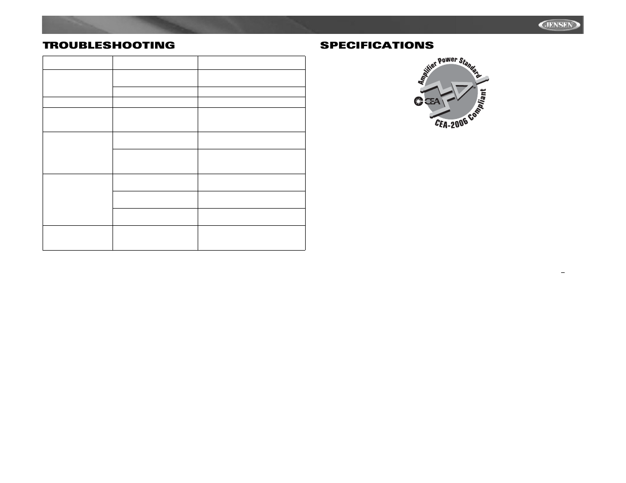 Cd6111, Troubleshooting specifications | Jensen CD6111 User Manual | Page 15 / 40