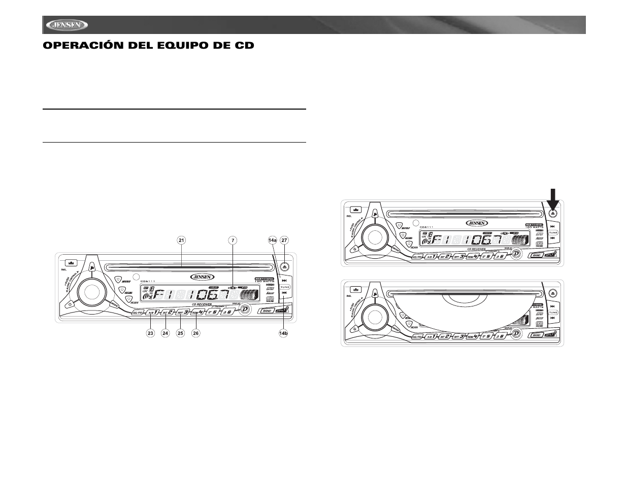 Cd6111 operación del equipo de cd | Jensen CD6111 User Manual | Page 24 / 40