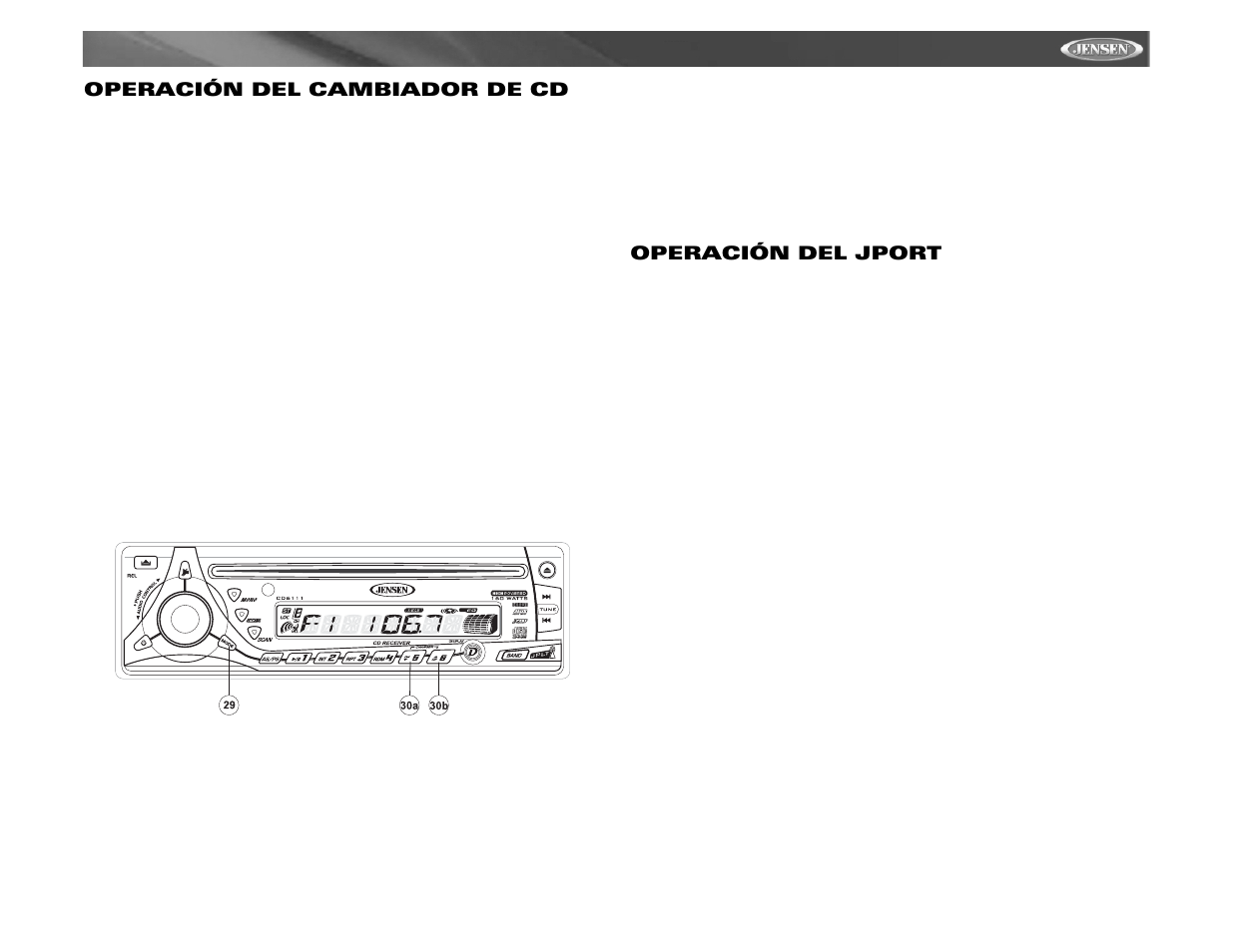 Cd6111 operación del cambiador de cd, Operación del jport | Jensen CD6111 User Manual | Page 25 / 40