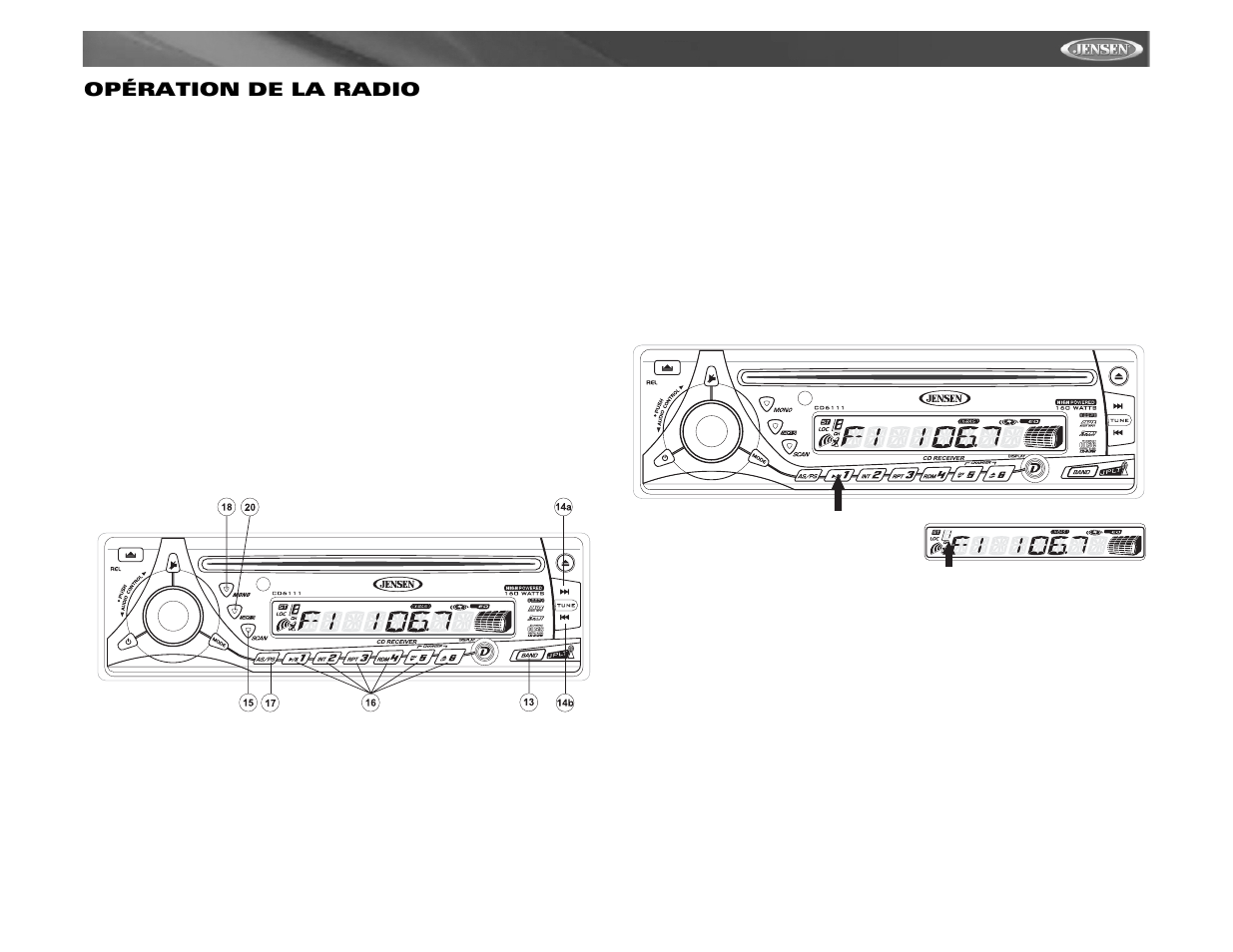 Cd6111 opération de la radio | Jensen CD6111 User Manual | Page 35 / 40