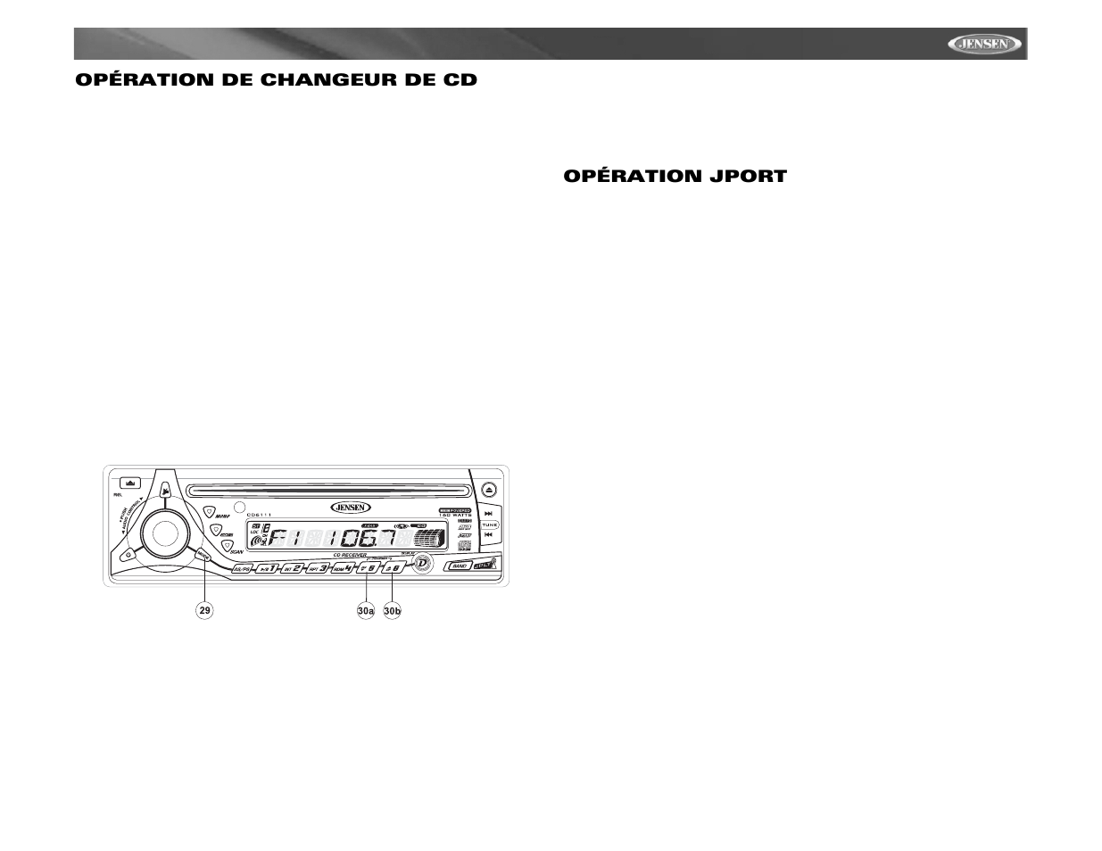 Cd6111 opération de changeur de cd, Opération jport | Jensen CD6111 User Manual | Page 37 / 40