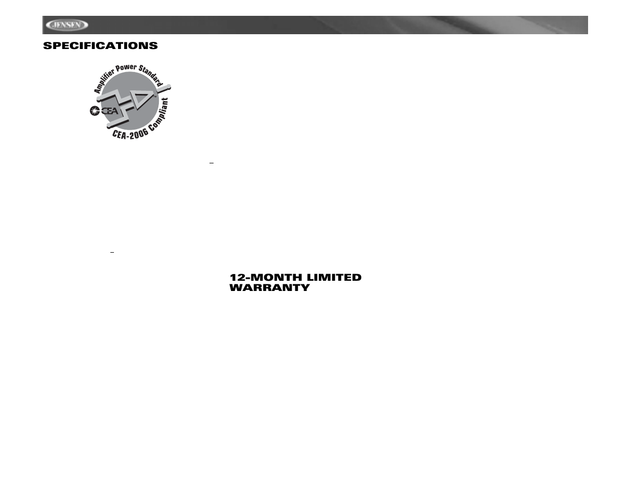 Vm9311ts specifications, Month limited warranty | Jensen vm9311ts User Manual | Page 32 / 96