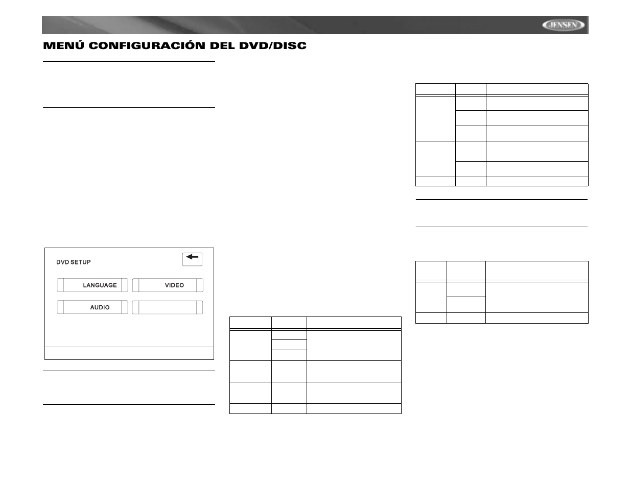 Vm9311ts menú configuración del dvd/disc | Jensen vm9311ts User Manual | Page 55 / 96