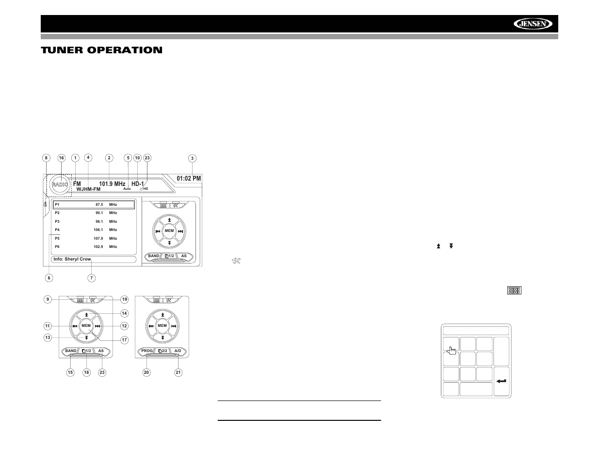 Vm9022hd tuner operation | Jensen VM9022HD User Manual | Page 23 / 46