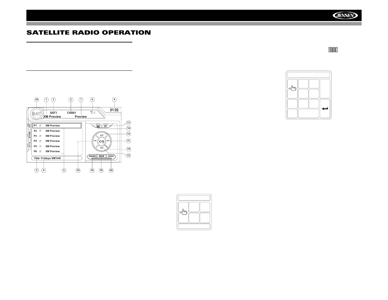 Vm9022hd satellite radio operation | Jensen VM9022HD User Manual | Page 25 / 46