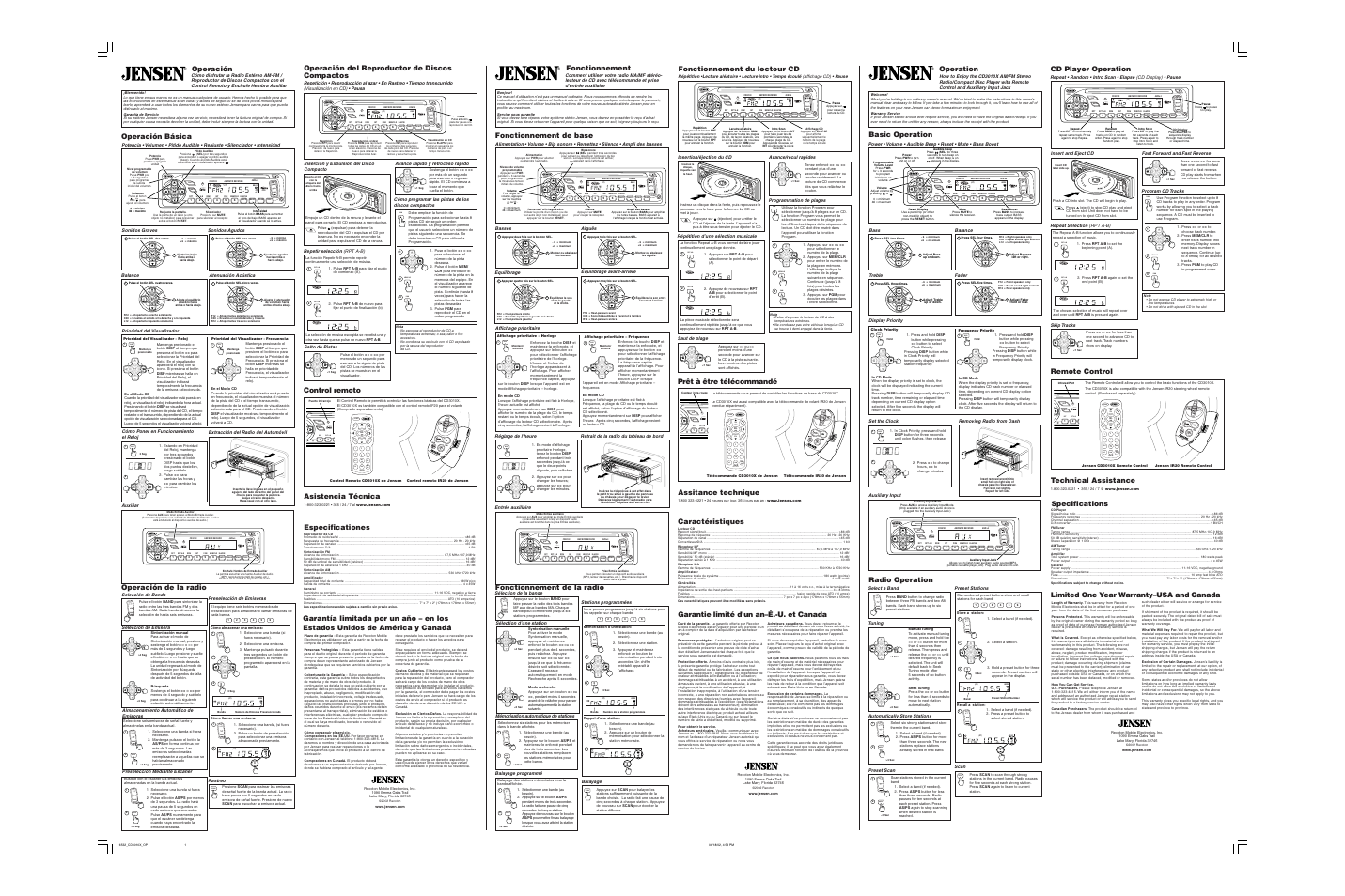 Jensen cd3010x User Manual | 1 page