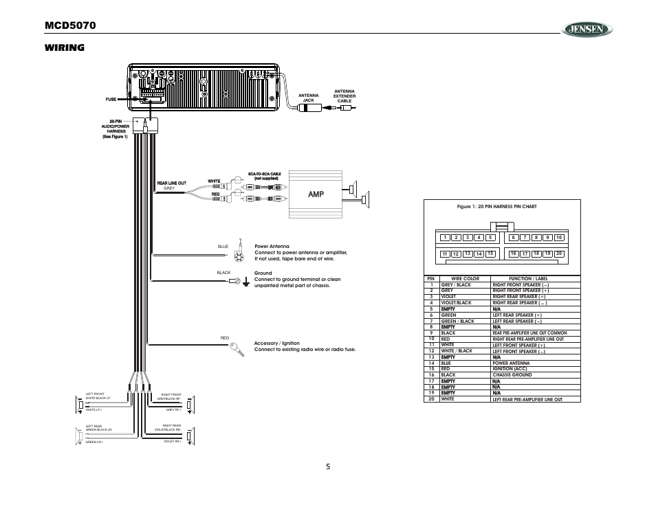 Mcd5070, Wiring | Jensen MCD5070 User Manual | Page 5 / 10