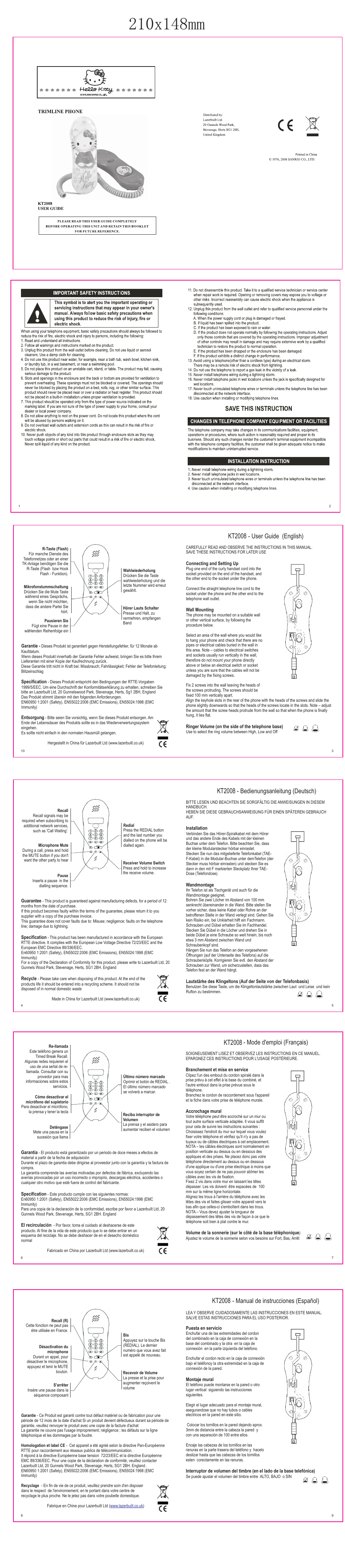 Jensen Hello Kitty KT2008 User Manual | 1 page