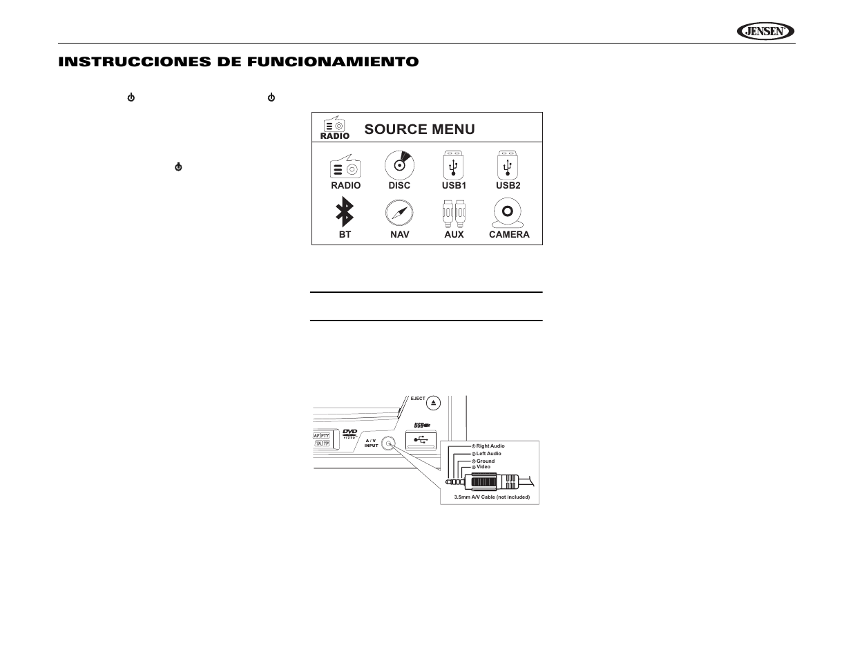 Source menu, Uv10 instrucciones de funcionamiento | Jensen Phase Linear UV10 User Manual | Page 37 / 90