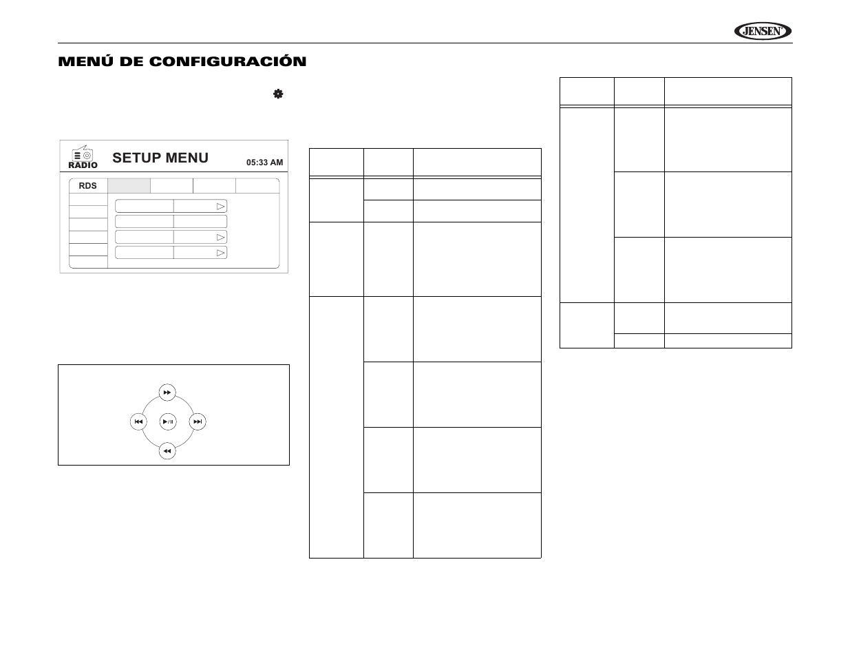 Setup menu, Uv10 menú de configuración | Jensen Phase Linear UV10 User Manual | Page 39 / 90