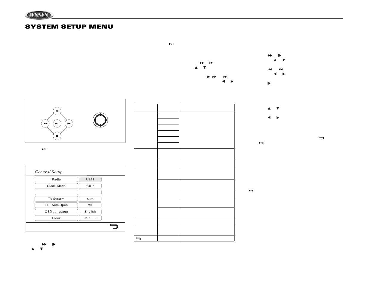 Vm9410, System setup menu | Jensen Mobile Multimedia AM/FM/DVD Receiver VM9410 User Manual | Page 14 / 25