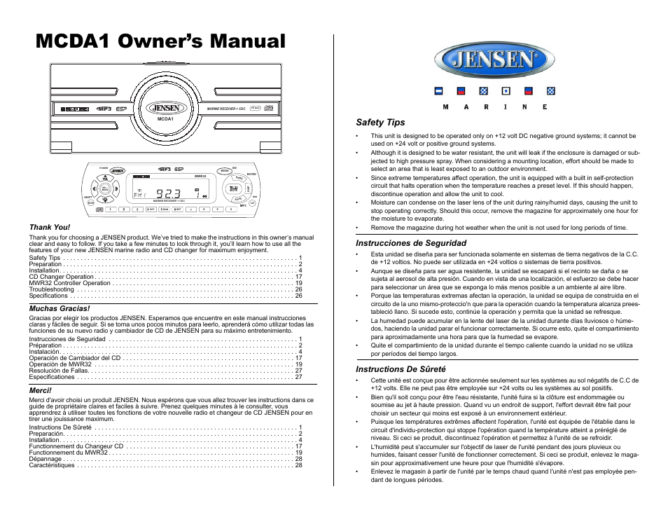 Jensen MCDA1 User Manual | 28 pages