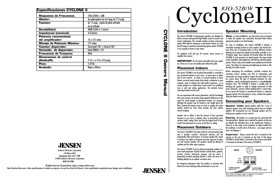 Jensen Multi-Purpose Speakers CYCLONE II User Manual | 4 pages