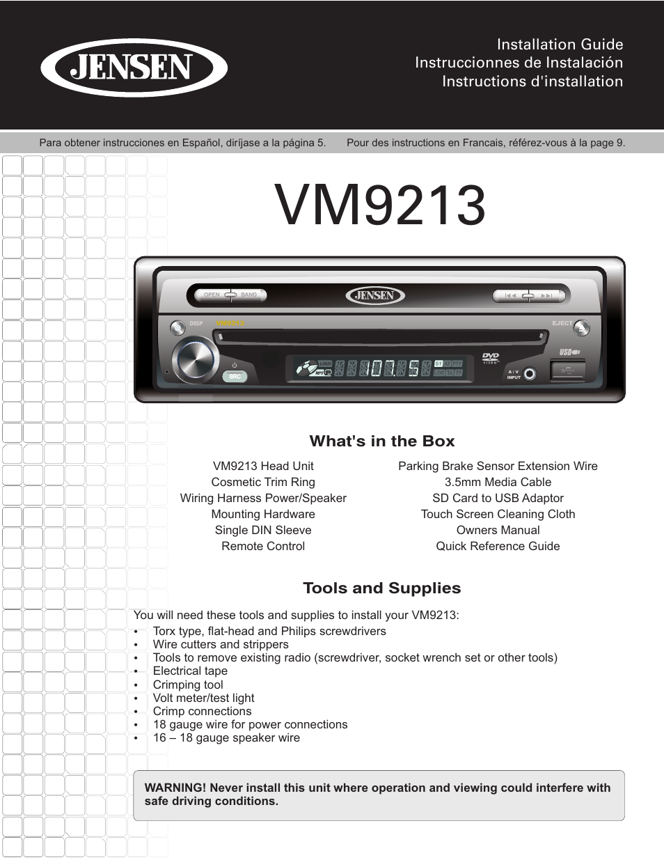 Jensen VM9213 User Manual | 12 pages