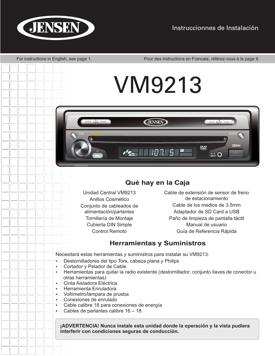 Vm9213 | Jensen VM9213 User Manual | Page 5 / 12