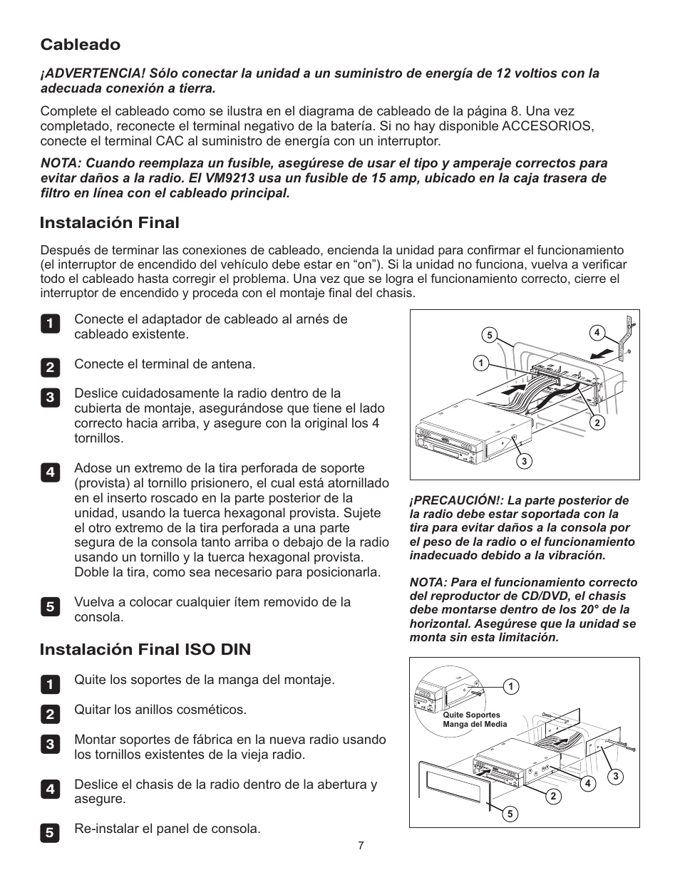 Instalación final iso din cableado, Instalación final | Jensen VM9213 User Manual | Page 7 / 12