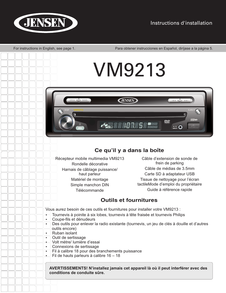 Vm9213 | Jensen VM9213 User Manual | Page 9 / 12