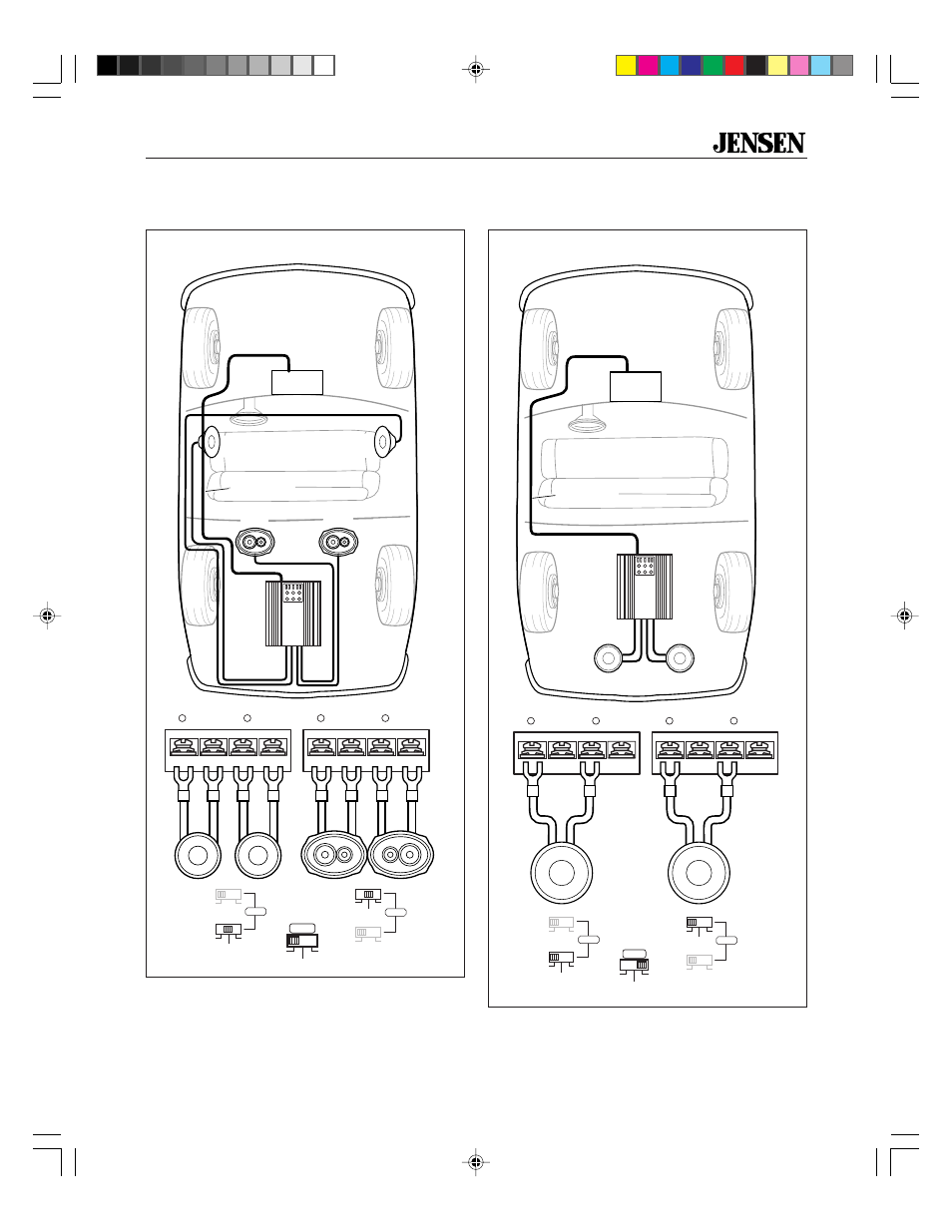 Speaker wiring, Xa4150, 2 subwoofers/bridged mono 4 speakers | Jensen XA4150 User Manual | Page 7 / 12