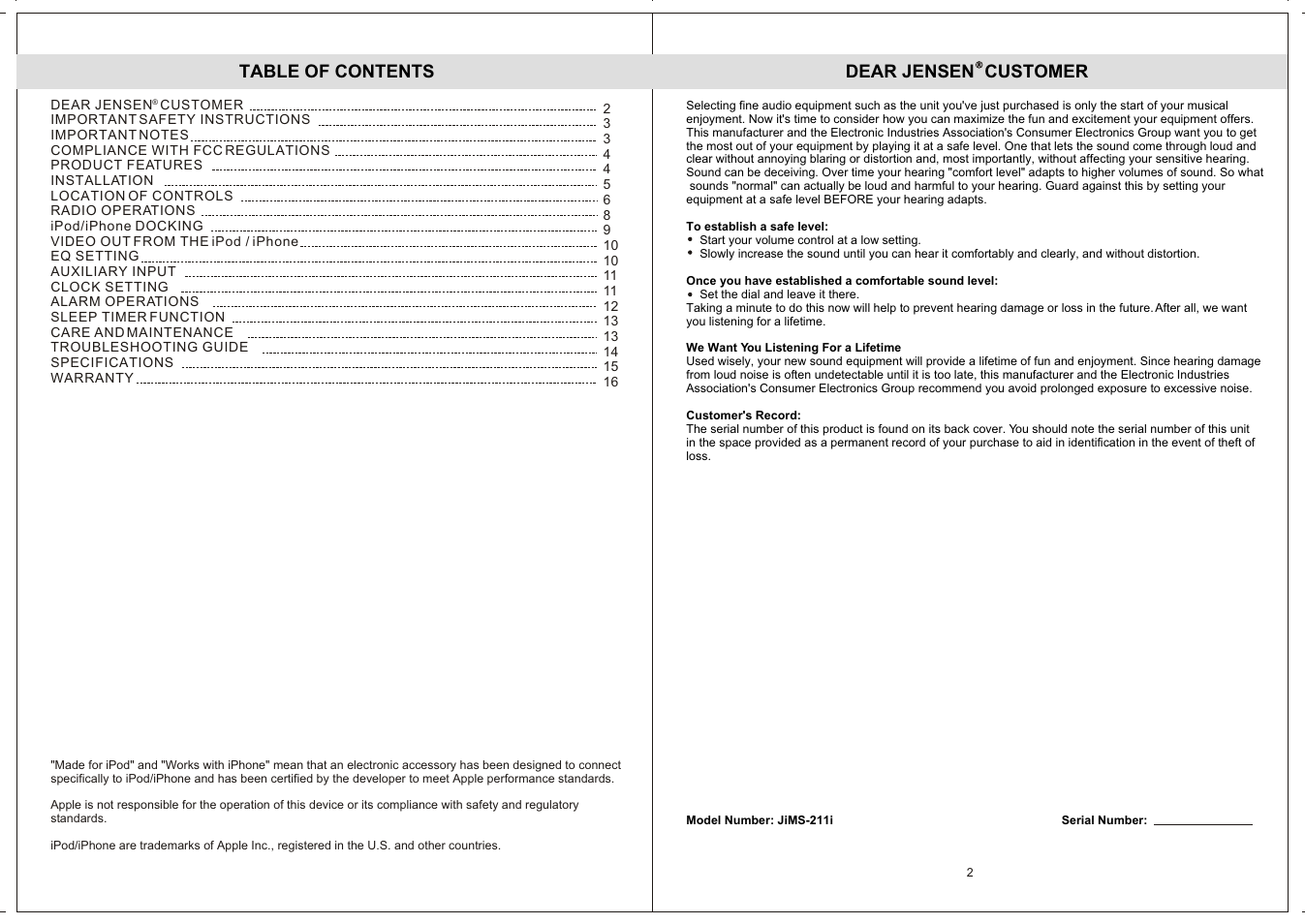 Jensen JiMS-211i User Manual | Page 2 / 9