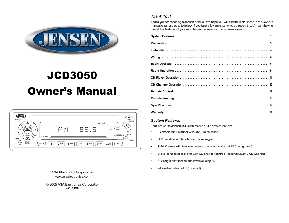 Jensen JCD3050 User Manual | 16 pages